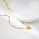 12*14.3mm Heart Pendant 42+5cm+11.2*3.7mm Square Tail Plaque Necklace Steel/Golden