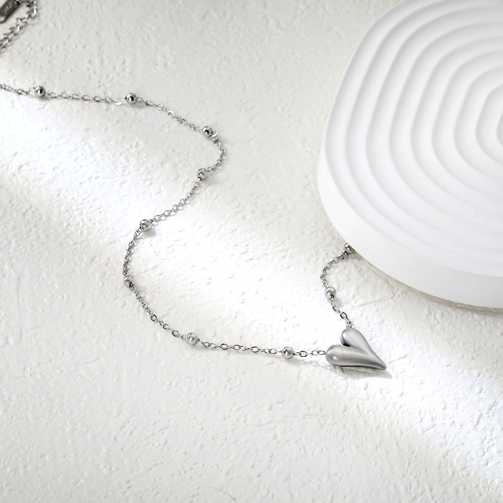 12*14.3mm Heart Pendant 42+5cm+11.2*3.7mm Square Tail Plaque Necklace Steel/Golden