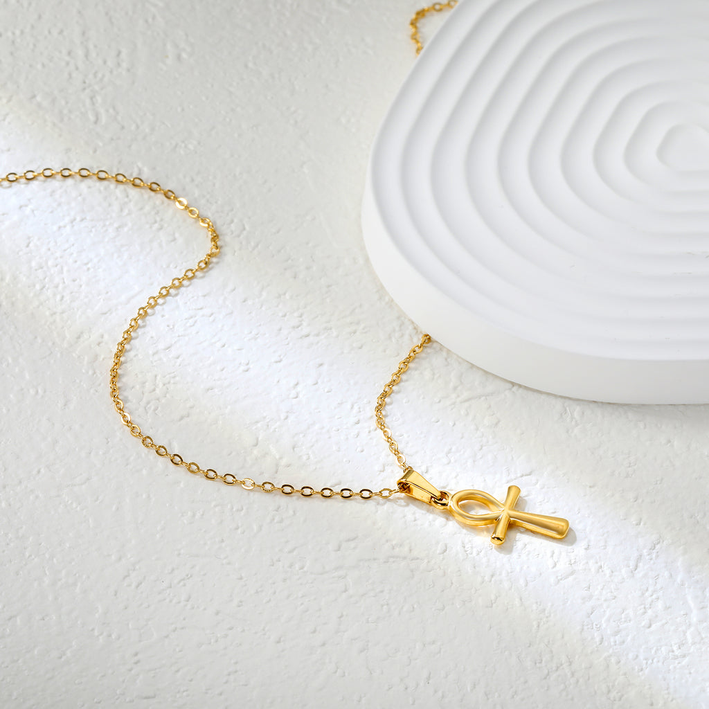 13.1*23mm Egyptian Cross Pendant 0.4 Cross Chain 40+6cm Necklace Gold