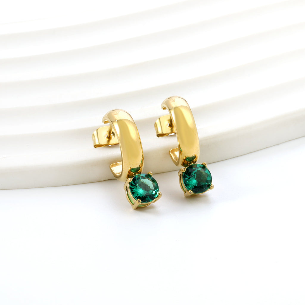 4.3*15mm C-shaped hoop with four scratches round white&black&purple&pink&green diamond stud earrings 6.2mm