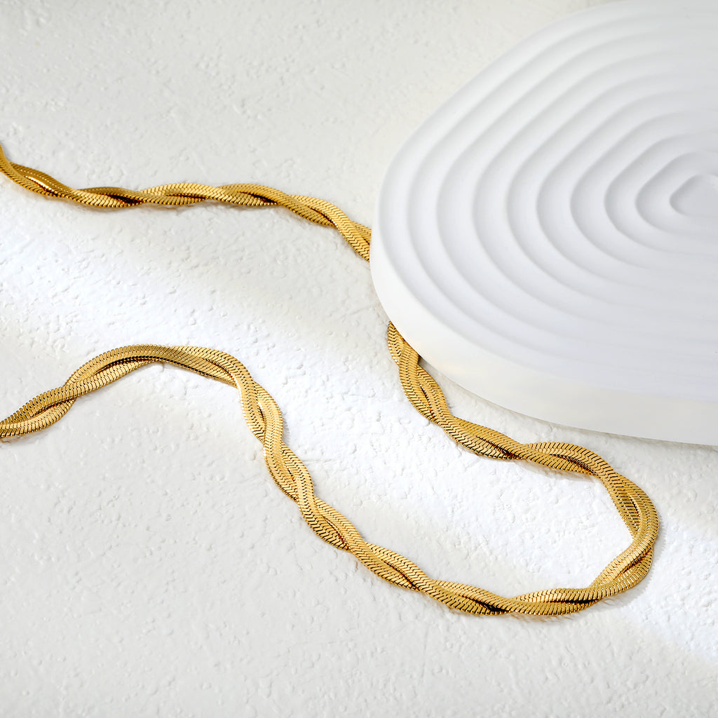 5.9mm*45+5cm Crossed Double Strand Necklace Steel/Golden