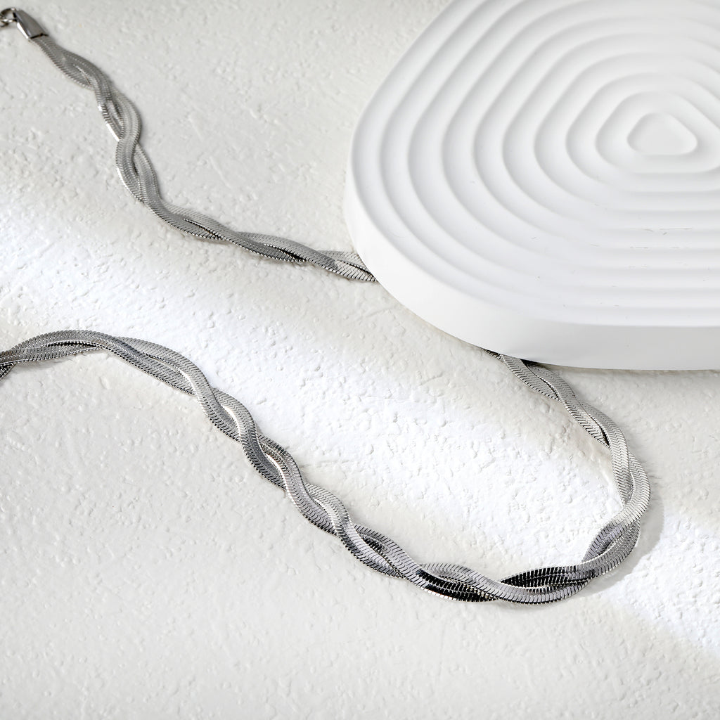 5.9mm*45+5cm Crossed Double Strand Necklace Steel/Golden