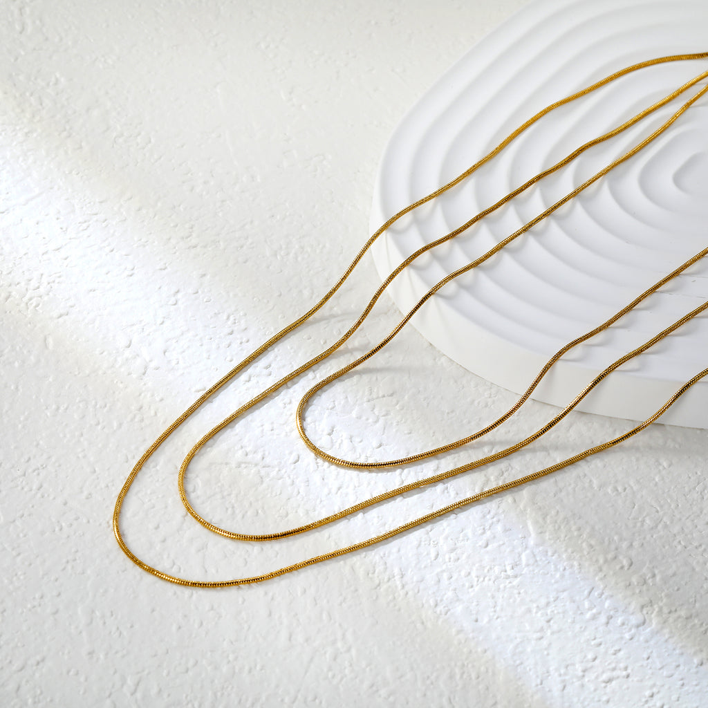 Sweater Chain 0.9 Round Snake 50+60+70cm+5cm+6mm Round Tail Plate Necklace Steel/Golden