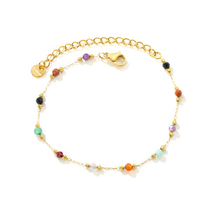 2mm Steel Beads + 3mm Colored Stones 16+5cm + 10*3mm Square Tag Bracelet Gold