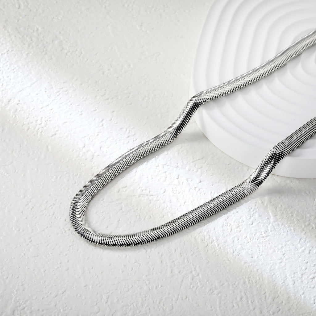 6mm*45-60cm Flat Snake Chain Steel Color