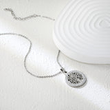 21.9mm Round Hollowed Out Tree of Life with White Diamonds Pendant 40+5cm Necklace Steel/Golden