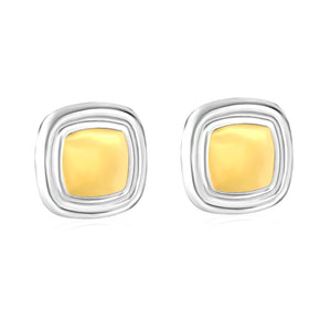 25.7*25.7mm Two-tone Square Geometric Stud Earrings, Two-tone Gold