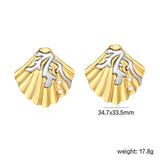 34.7mm*33.5mm Pearl Coral Shell Stud Earrings, Two-tone Gold