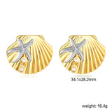 34.1mm*28.2mm Pearl Sea Star Shell Stud Earrings, Two-Tone Gold