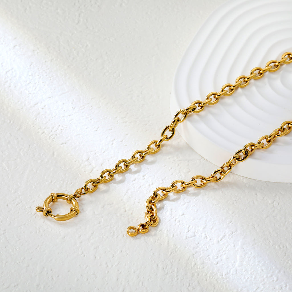 Razor/O Chain W4mm*40cm+Round Buckle O.D. 14.6mm Necklace Gold Color