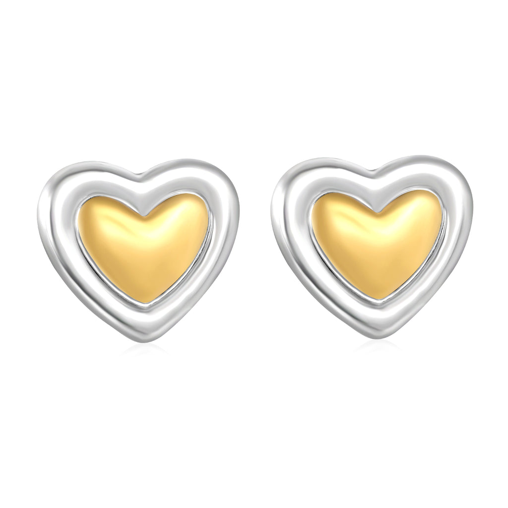 27mm*30.5mm Two-Tone Heart Stud Earrings, Two-Tone Gold