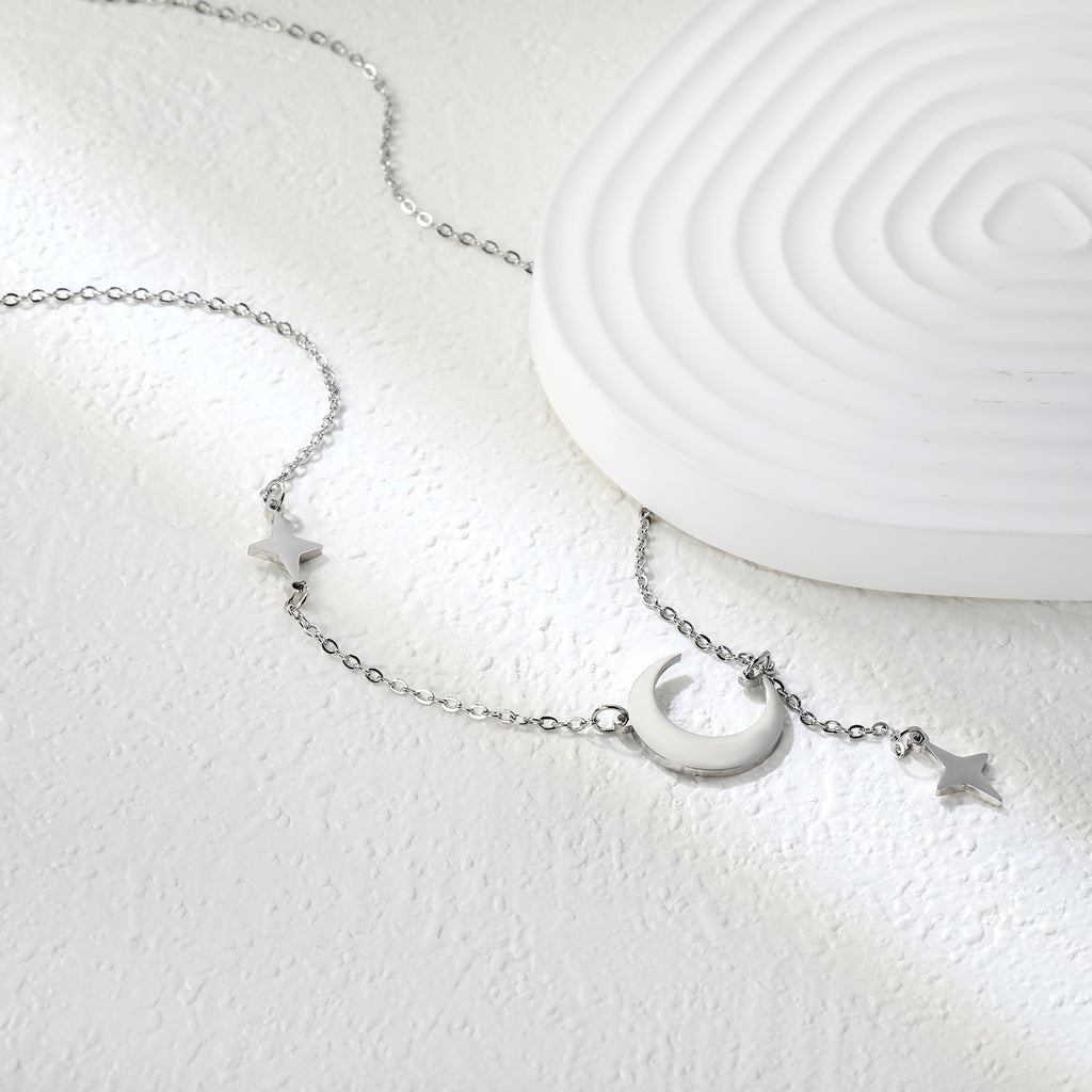 18.4*17mm moon+8.4*13.3mm star accessories 4cm tassel 42+5cm necklace steel/golden