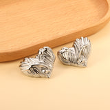 Textured Heart Stud Earrings 35*28mm / 18.4*15.1mm steel color / gold color