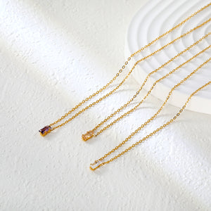 4.5*7.4mm Square White/Purple/Champagne Zircon Pendant 0.3 Cross Chain 40+5cm+6mm Round Tail Plaque Necklace GOLDEN