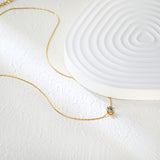 5mm Six Claws Round White Diamond Pendant 40+5cm+6mm Round Tail Plaque Necklace Steel/Golden