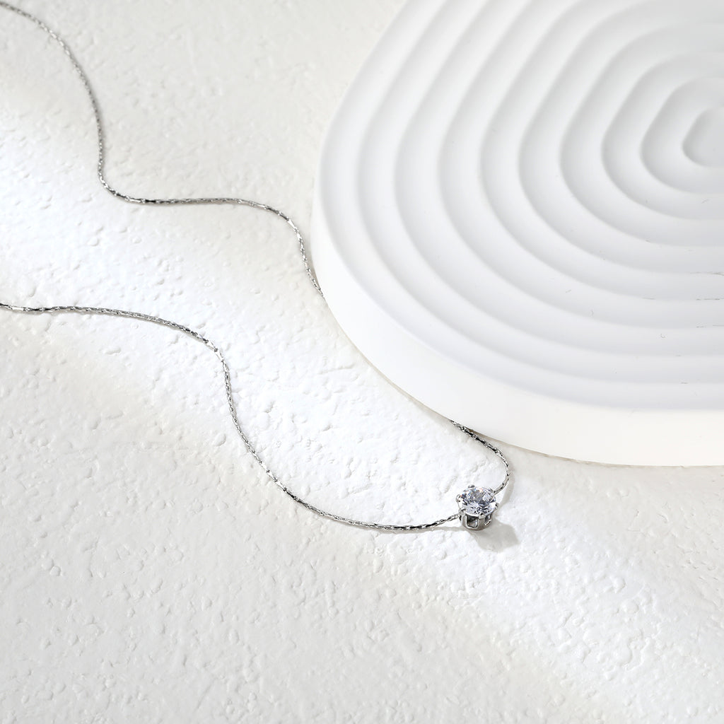 5mm Six Claws Round White Diamond Pendant 40+5cm+6mm Round Tail Plaque Necklace Steel/Golden