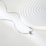 5mm Six Claws Round White Diamond Pendant 40+5cm+6mm Round Tail Plaque Necklace Steel/Golden