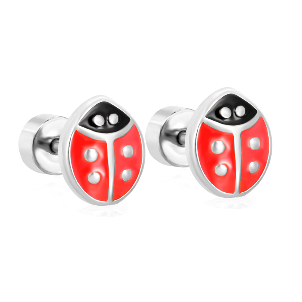 6*7.3mm Ladybug Twisted Screw Plug Stud Earrings steel color/golden color