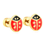6*7.3mm Ladybug Twisted Screw Plug Stud Earrings steel color/golden color