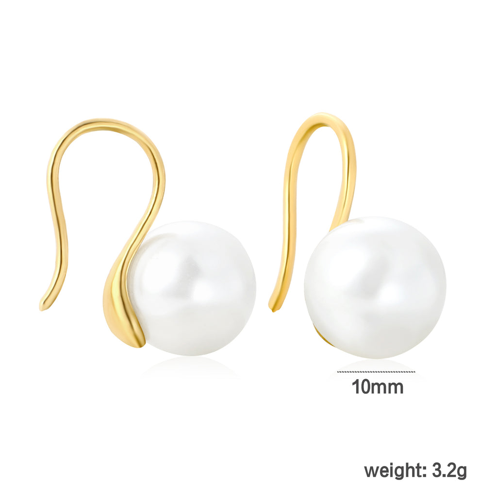 10mm Imitation Pearl Earrings, Gold