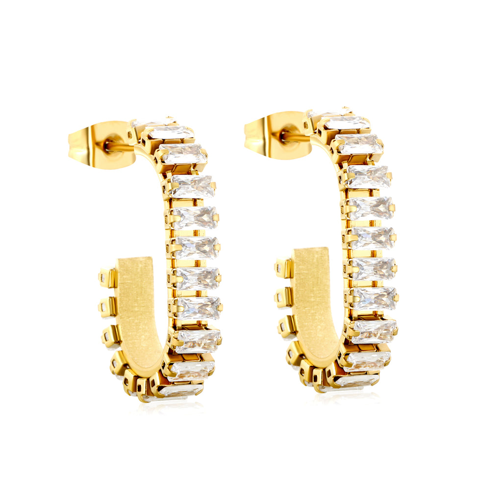 4.8*25.5mm Long C White Zircon Earrings, Gold