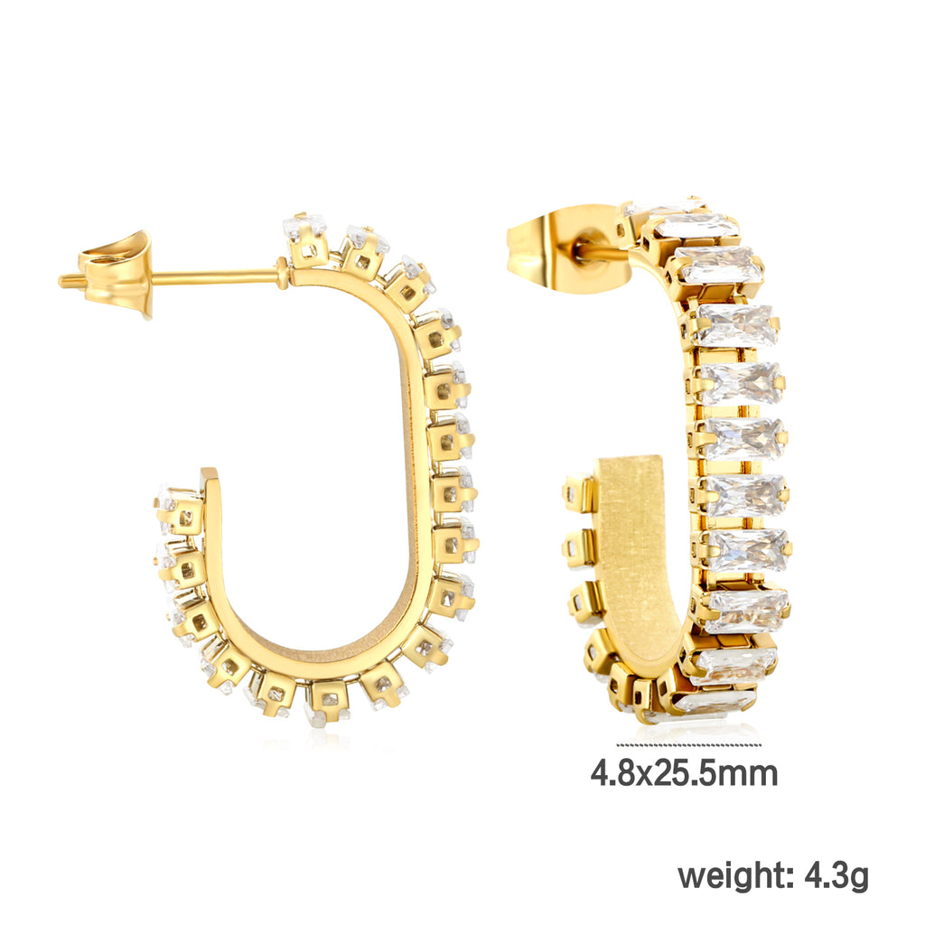 4.8*25.5mm Long C White Zircon Earrings, Gold