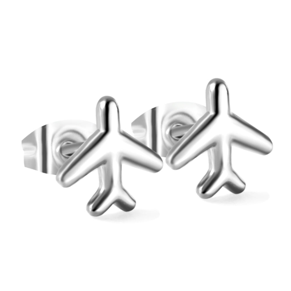 8.2*8.1mm airplane regular pin earrings steel/golden asonjewelry