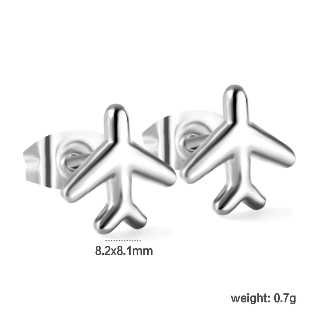 8.2*8.1mm airplane regular pin earrings steel/golden