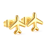 8.2*8.1mm airplane regular pin earrings steel/golden