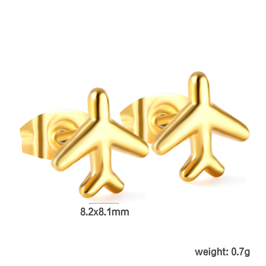 8.2*8.1mm airplane regular pin earrings steel/golden