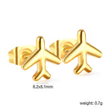 8.2*8.1mm airplane regular pin earrings steel/golden