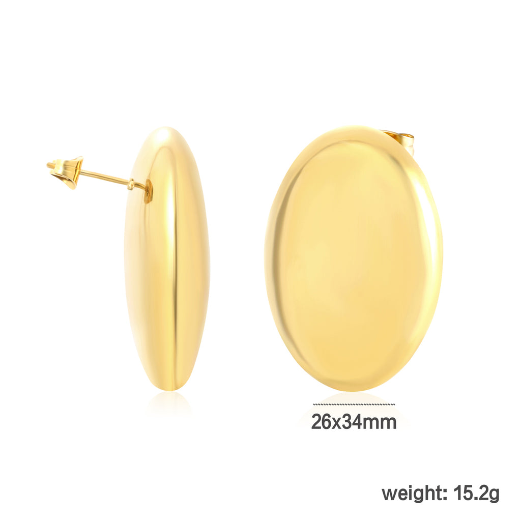 26*34mm Polished Hollow Pigeon Egg Stud Earrings, Gold