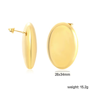26*34mm Polished Hollow Pigeon Egg Stud Earrings, Gold