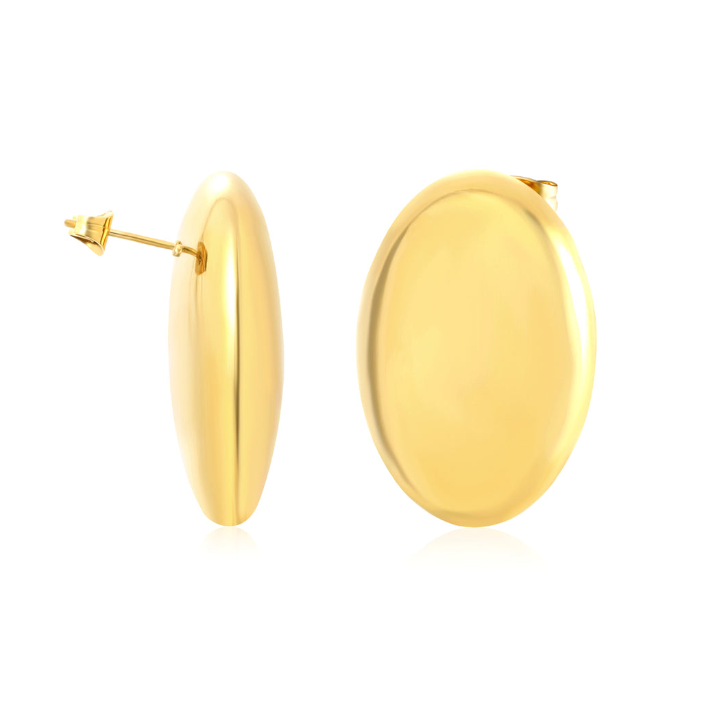26*34mm Polished Hollow Pigeon Egg Stud Earrings, Gold