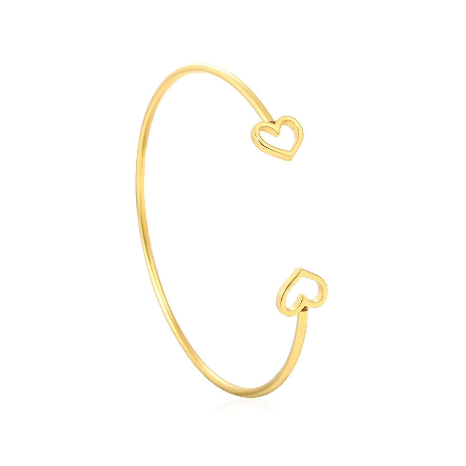 2mm Wide Inner Diameter 60mm Openwork Heart Open Bangle Gold asonjewelry
