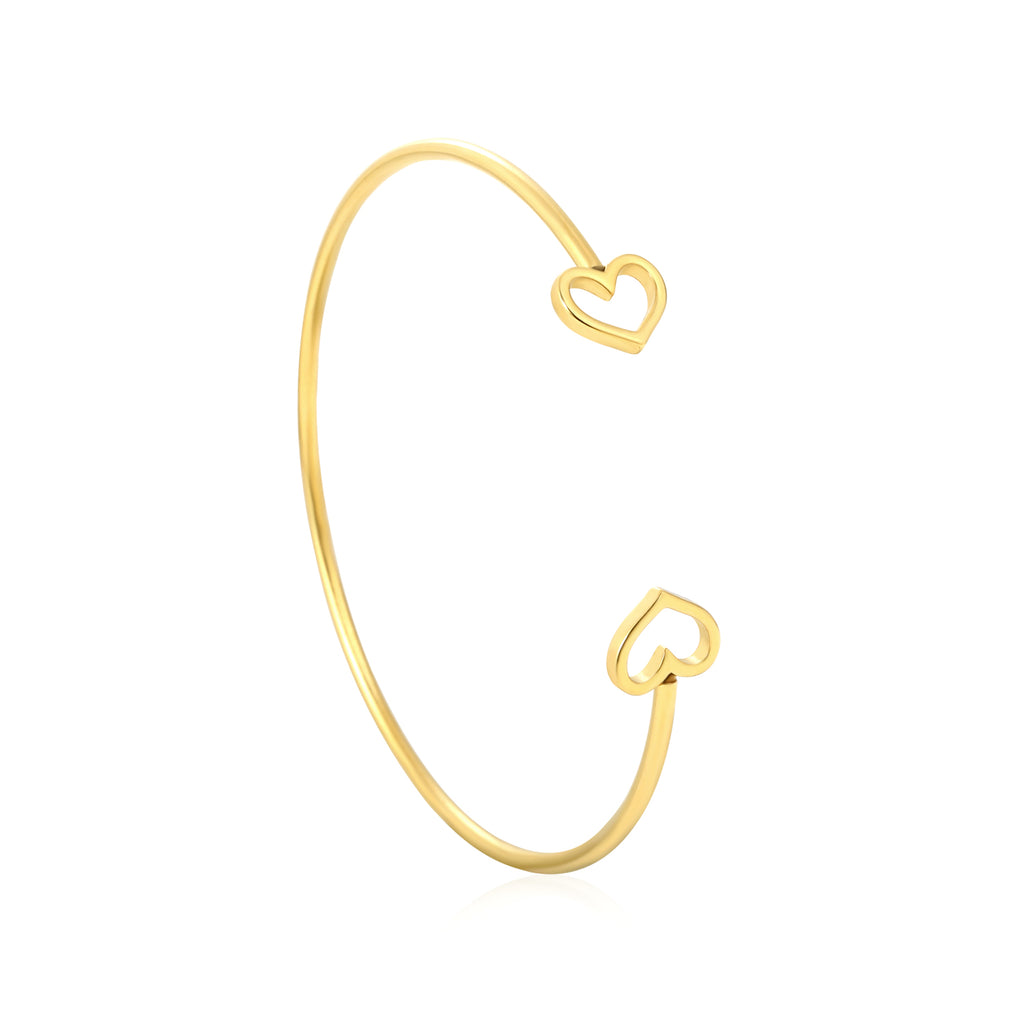 2mm Wide Inner Diameter 60mm Openwork Heart Open Bangle Gold