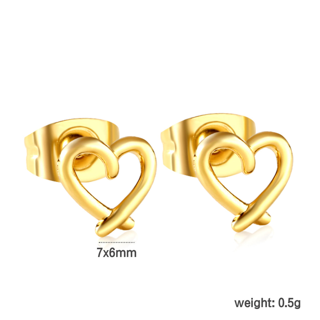 7*6mm Heart shaped pin earrings steel color/golden
