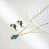Glossy set Gold/light blue Earrings: 8.7*10.8mm Pendant: 10.7*13.6mm 0.3 cross chain 40+5cm+6mm round plate