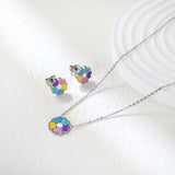 Colorful Flowers Set Steel/Gold Earrings:10.4*10.4mm Pendant:12.2*11.8mm 0.3 Cross Chain 42+5cm+6mm Round Plaque