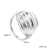 18K Gold Plated Stainless Steel Vertical Striped Arch Ring - Pearl Accented Elegant Jewelry