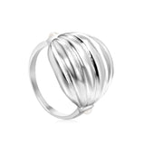 18K Gold Plated Stainless Steel Vertical Striped Arch Ring - Pearl Accented Elegant Jewelry