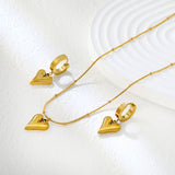 Pointed Heart Set Gold Earrings: 12.1*14.7mm Pendant: 12.1*14.7mm0.9 Round Snake Chain 42+5cm+6mm