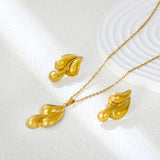 Oiled Concave & Convex Faceted Triple Teardrops Set Gold Earrings: 17.9*29.5mm Pendant: 17.4*30.2mm 0.35 Crucifixion Chain 42+5cm+6mm Round Tabs