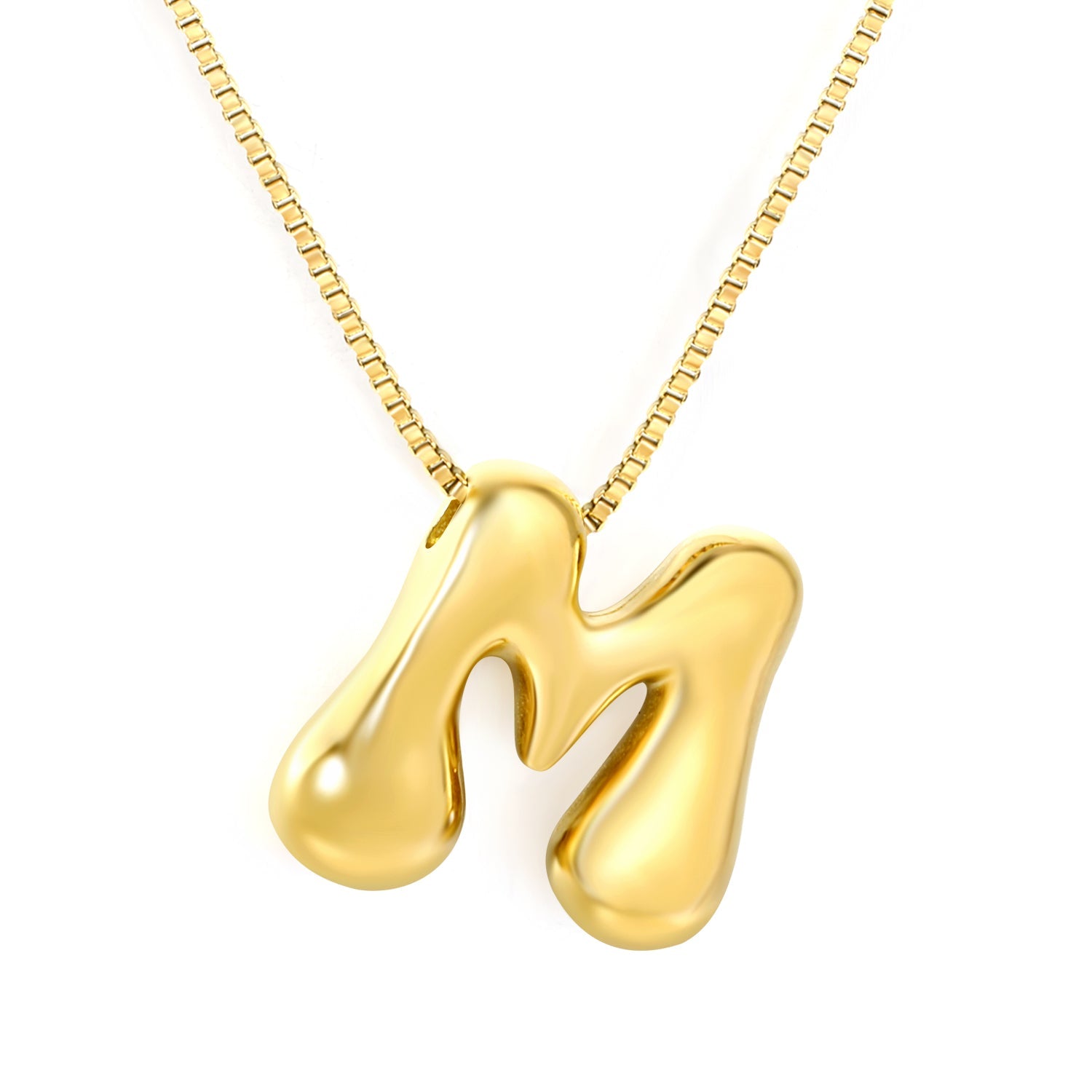 Alphabet Pendant A-Z 1.2 Box 40+5cm + 6mm Round Tail Tag Necklace Gold asonjewelry