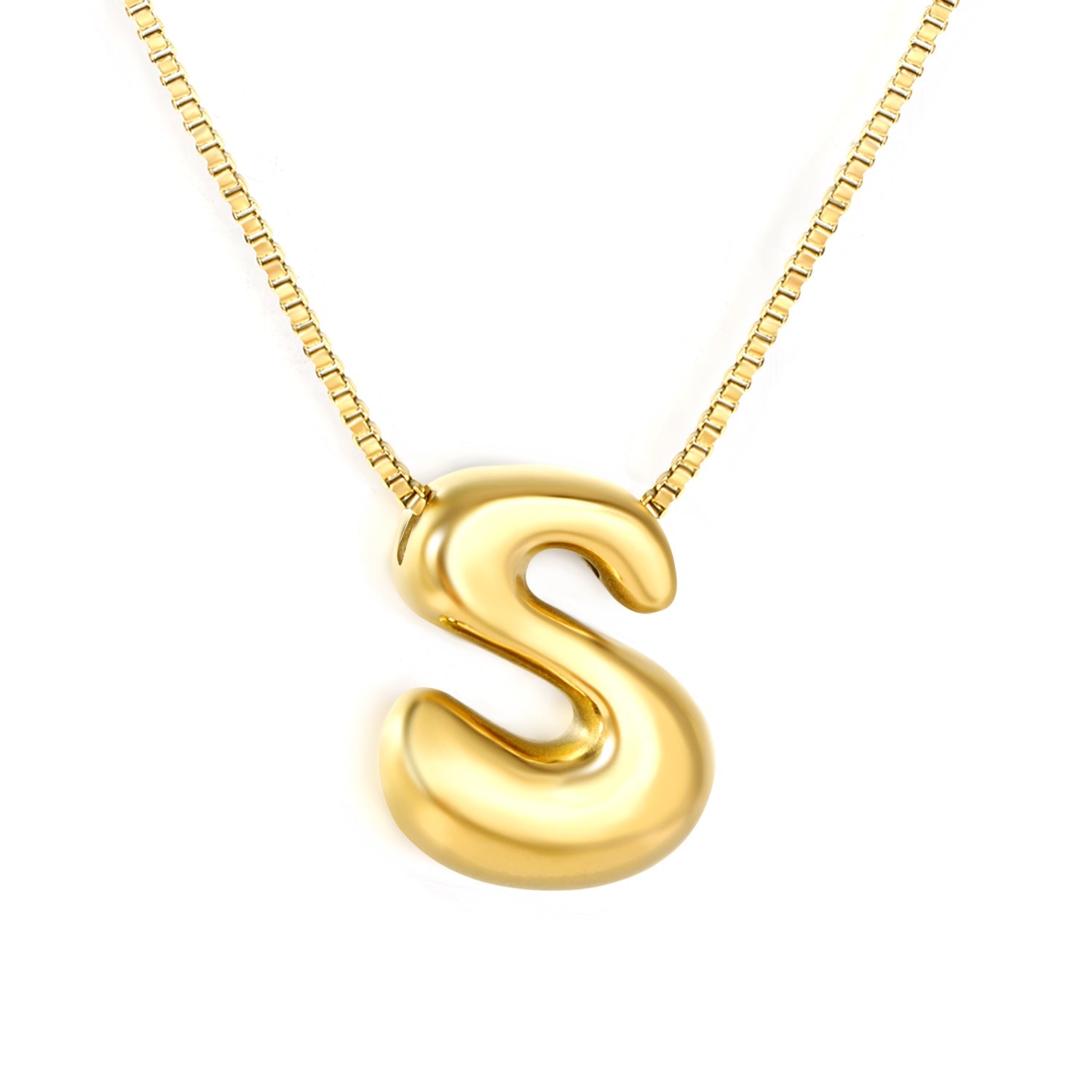 Alphabet Pendant A-Z 1.2 Box 40+5cm + 6mm Round Tail Tag Necklace Gold asonjewelry