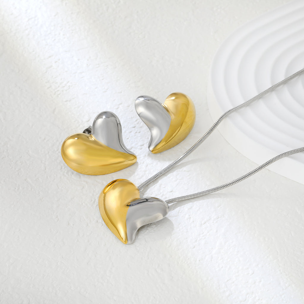 Love Set Steel/Gold/Mixed Earrings: 27*27.3mm Pendant: 27*27.3mm 1.6 Round Snake Chain 43+5cm+6mm Round Tail Tag