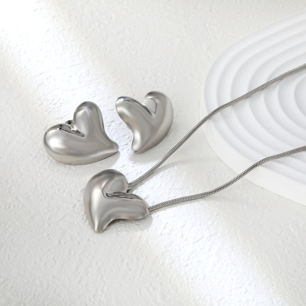 Love Set Steel/Gold/Mixed Earrings: 27*27.3mm Pendant: 27*27.3mm 1.6 Round Snake Chain 43+5cm+6mm Round Tail Tag