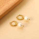 2.5x14mm Twisted Circle with Oval White Pearl Stud Earrings 7.5*11mm Gold Color
