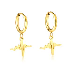 Wire 1.6x11mm O.D. earrings + 11.9*10mm circle with lightning bolt pendant earrings steel color/golden