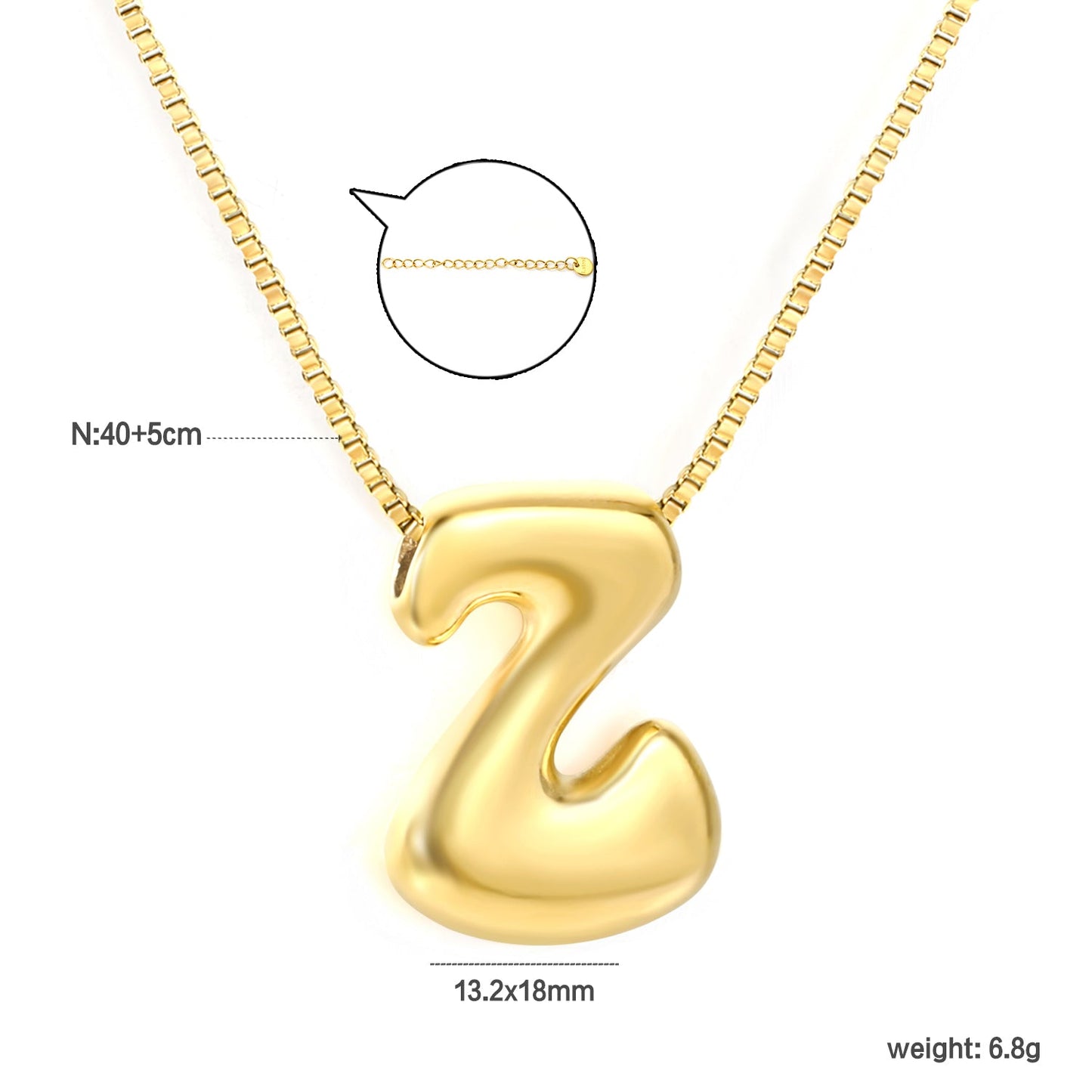 Alphabet Pendant A-Z 1.2 Box 40+5cm + 6mm Round Tail Tag Necklace Gold asonjewelry